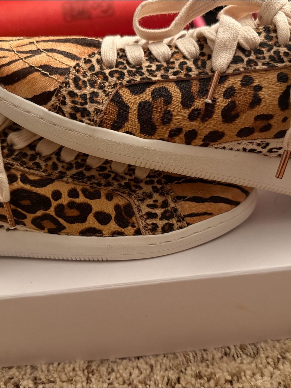 Dolce Vita Nino Leopard & Tiger Print Calf Hair Sneakers in Tan and Black